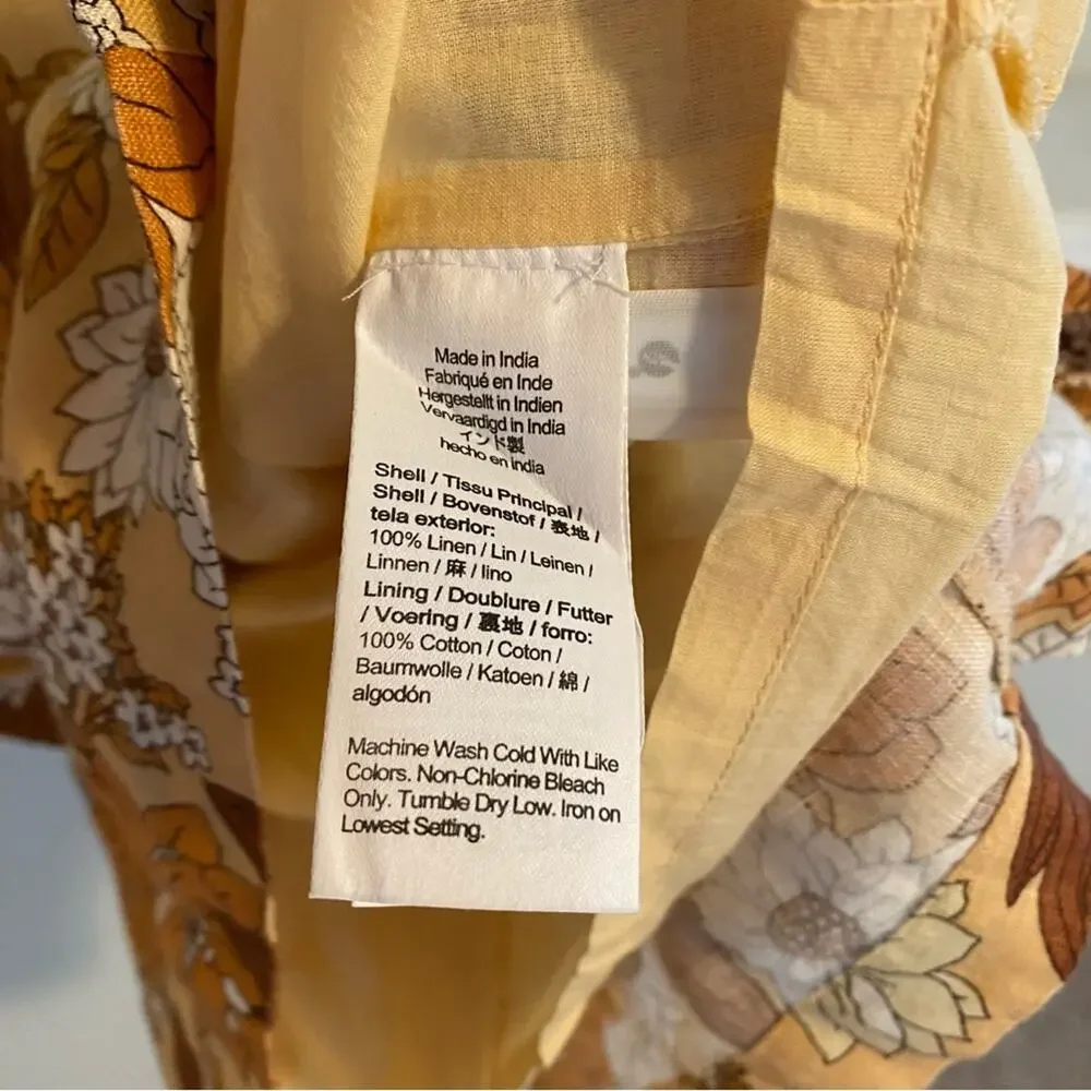 J. Crew Linen Cotton Floral Orange Brown Mini Dress 0